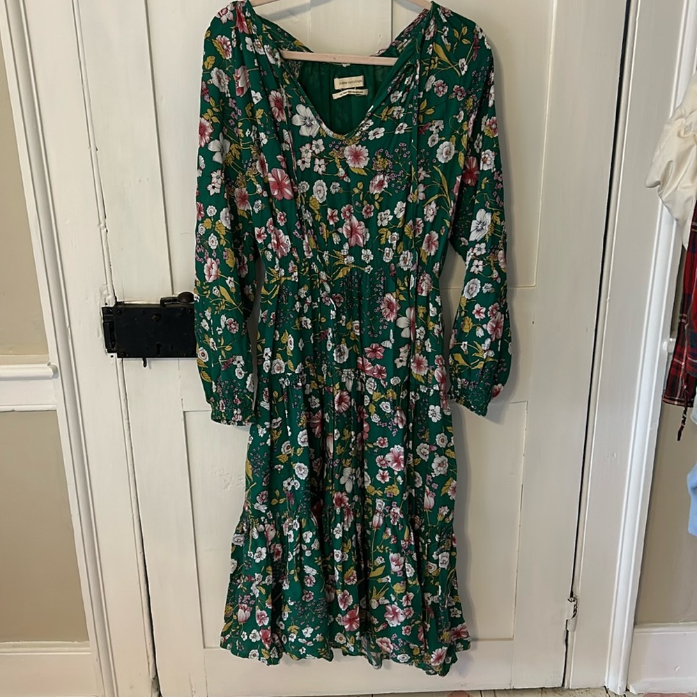Urban outfitters long sleeve green floral tiered dress size L